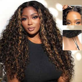 Qangelabeauty deep wave wig with 7x5 HD lace for natural scalp appearance.