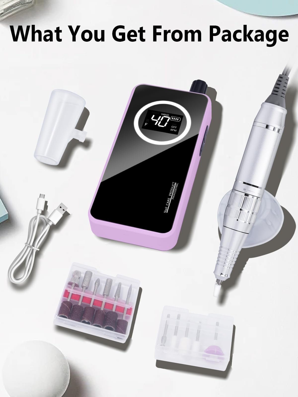 Qaucdlnd 12-bit kit including ceramic bit for versatile nail care tasks.