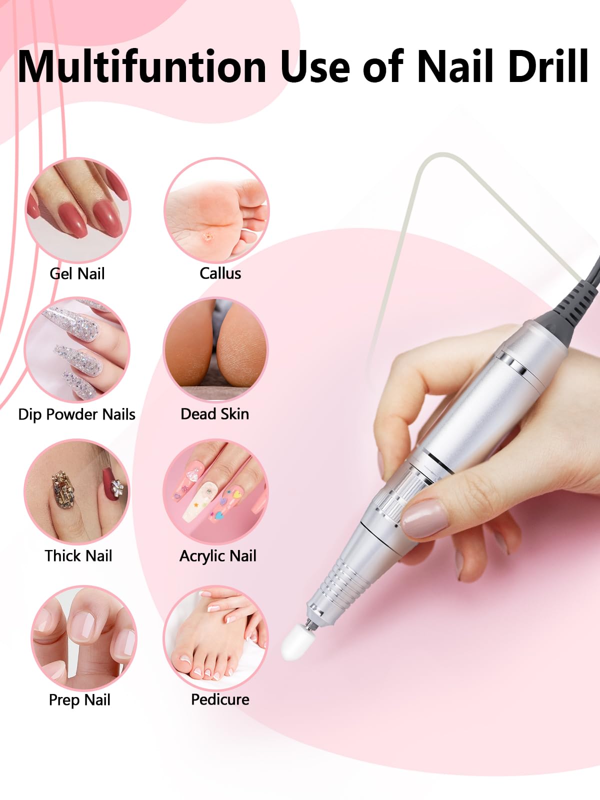Qaucdlnd bidirectional rotation and ergonomic grip support comfortable, fatigue-free manicures.