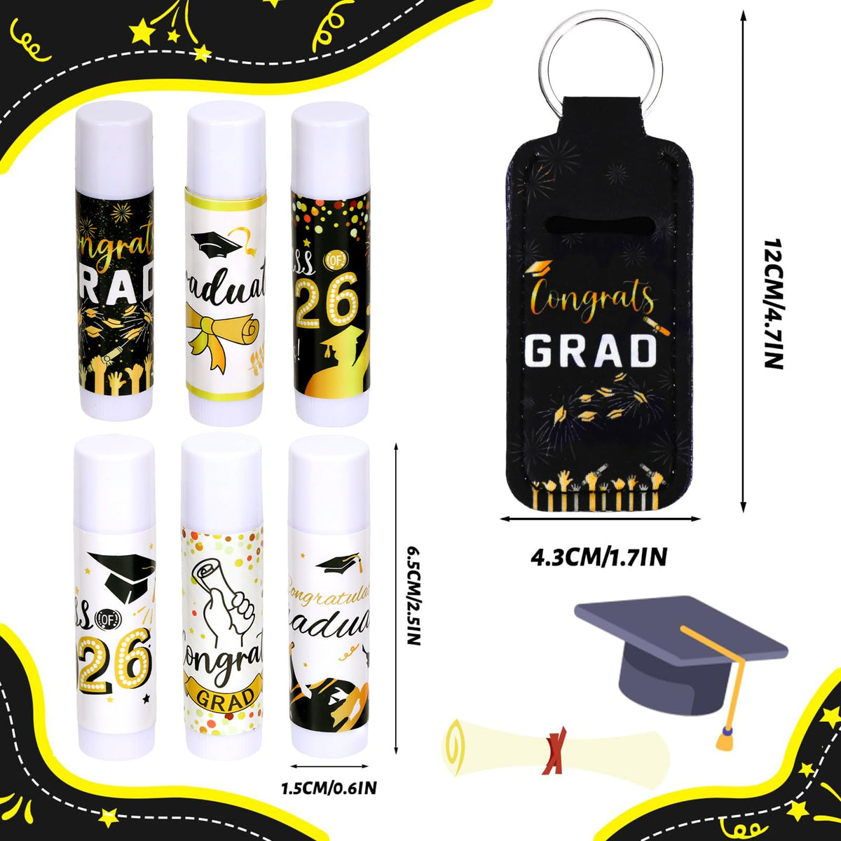 QAUYETM chapstick holder keychains paired with balms for on-the-go use.