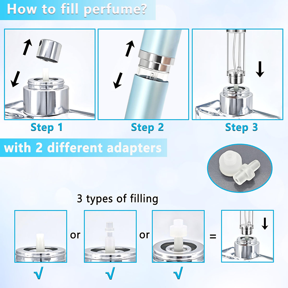 Qavhun easy refill mechanism lets you top up from larger bottles.