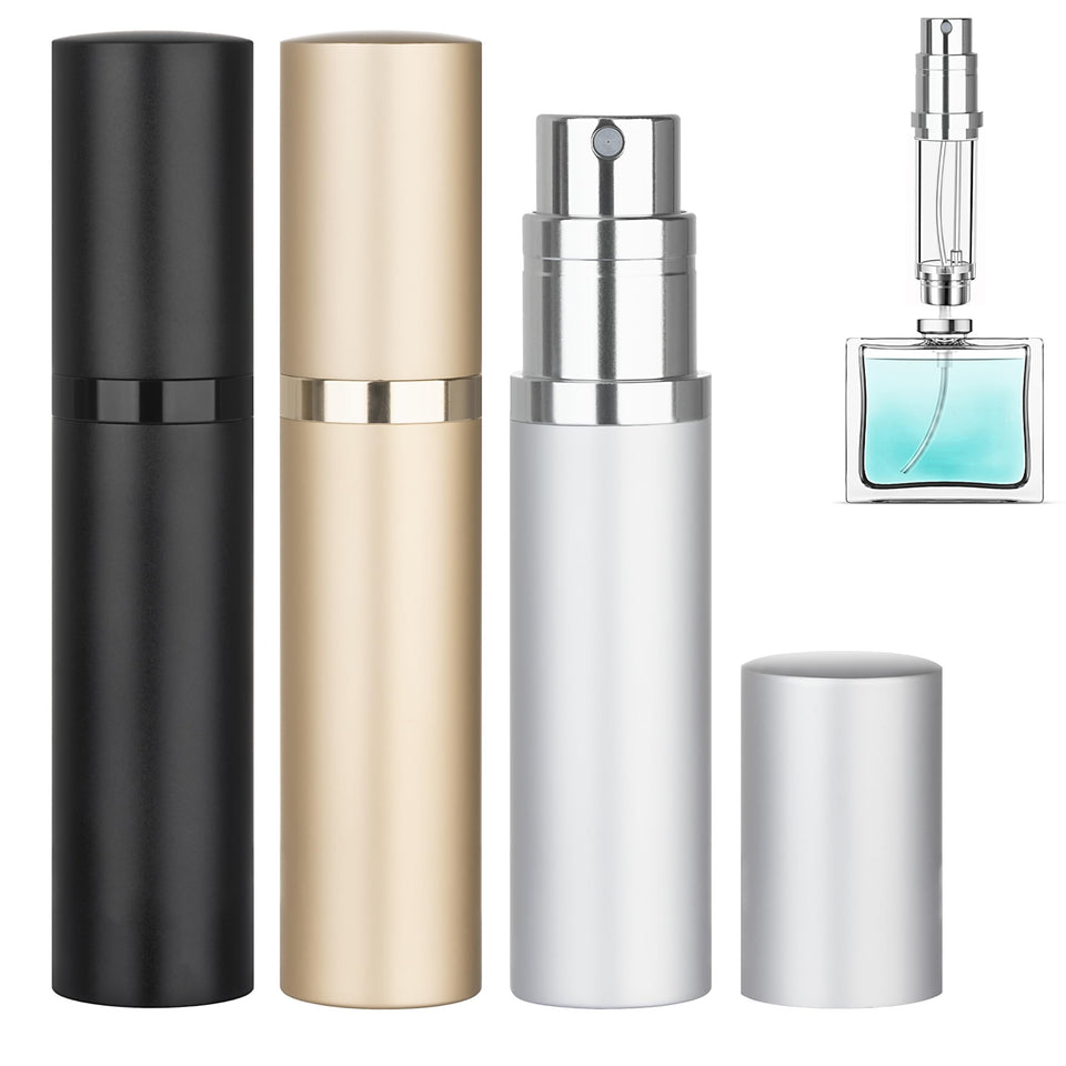 Qavhun 5ml refillable black perfume bottle, ideal for travel.