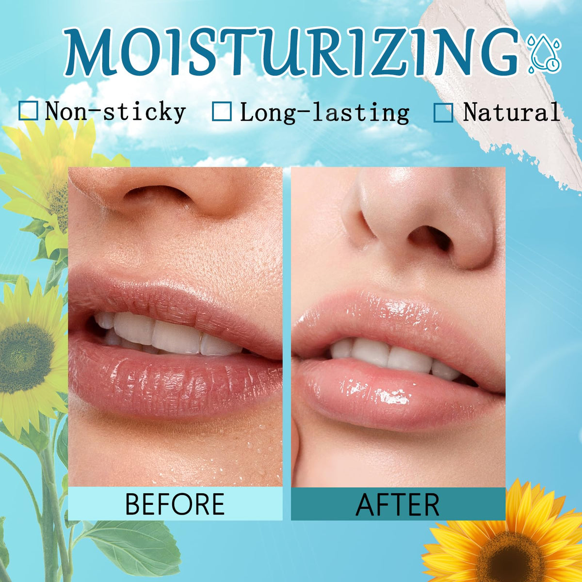 Qawnfy non-sticky lip gloss texture for easy glide and natural shimmer.