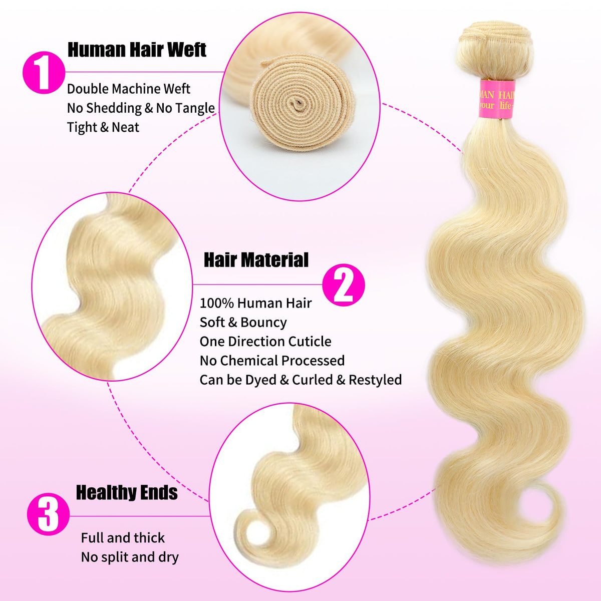 QBRVP 24-inch blonde body wave extensions for dramatic length and style