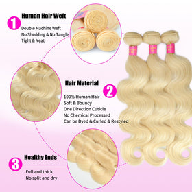 QBRVP 613 body wave blonde bundles 20 inch close-up showing double machine weft