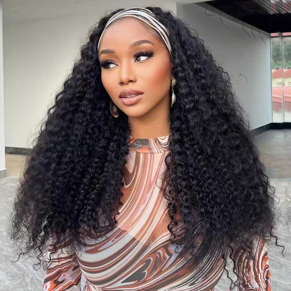 QCCSRR headband wig deep curly 18 inch for effortless wear and natural style.