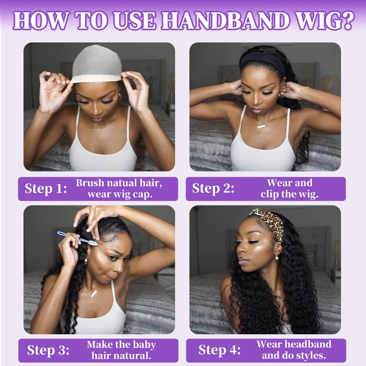 QCCSRR includes wig cap and extra color headband for styling options.