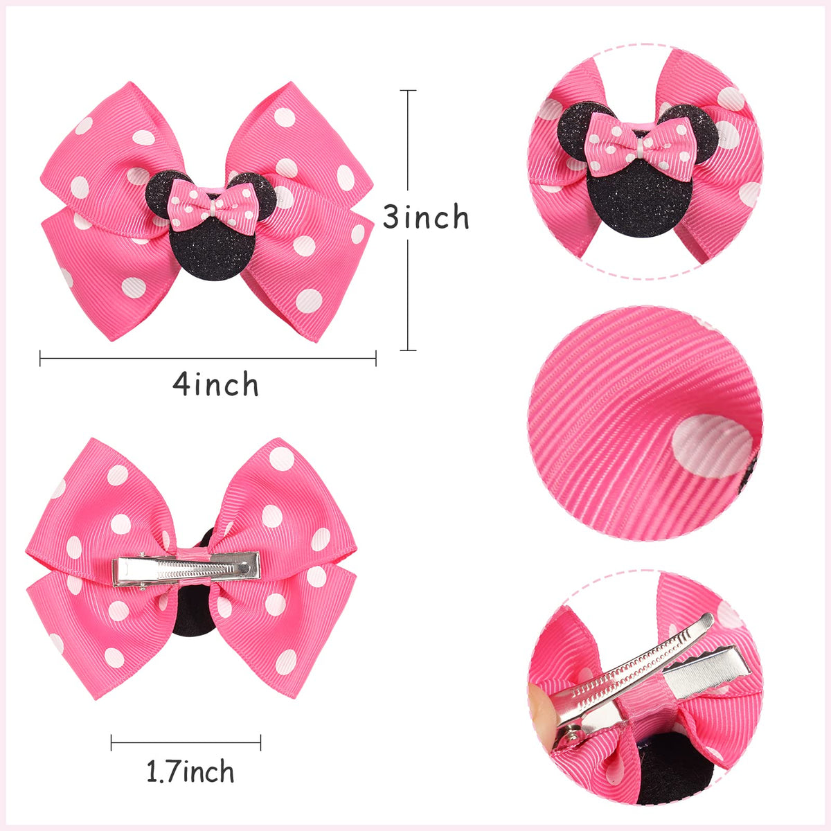 Qearl pink mouse ears bow with shimmer polka dots for costumes