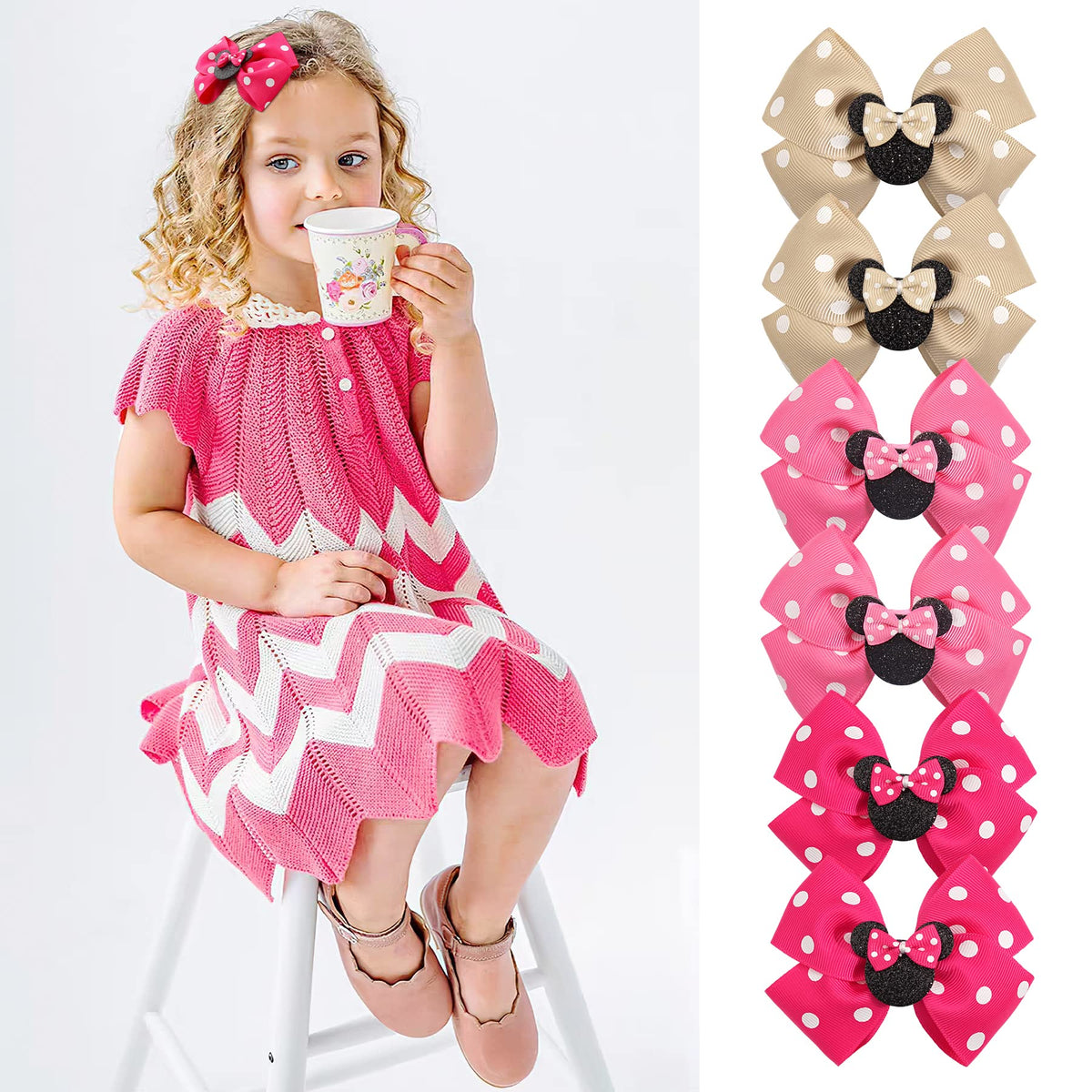 Qearl red polka dot bow clip with 6 cm alligator grip for toddlers