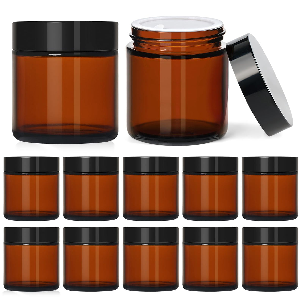 Qeirudu amber glass jar 4oz with lid for skincare storage and travel.
