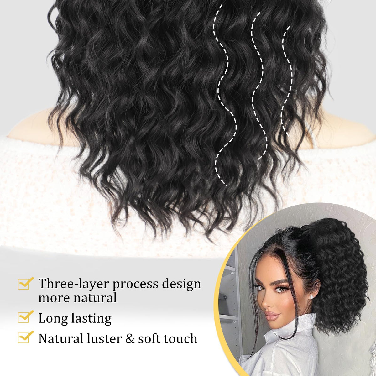 QGZ afro-curly color-matching ponytail for natural look.