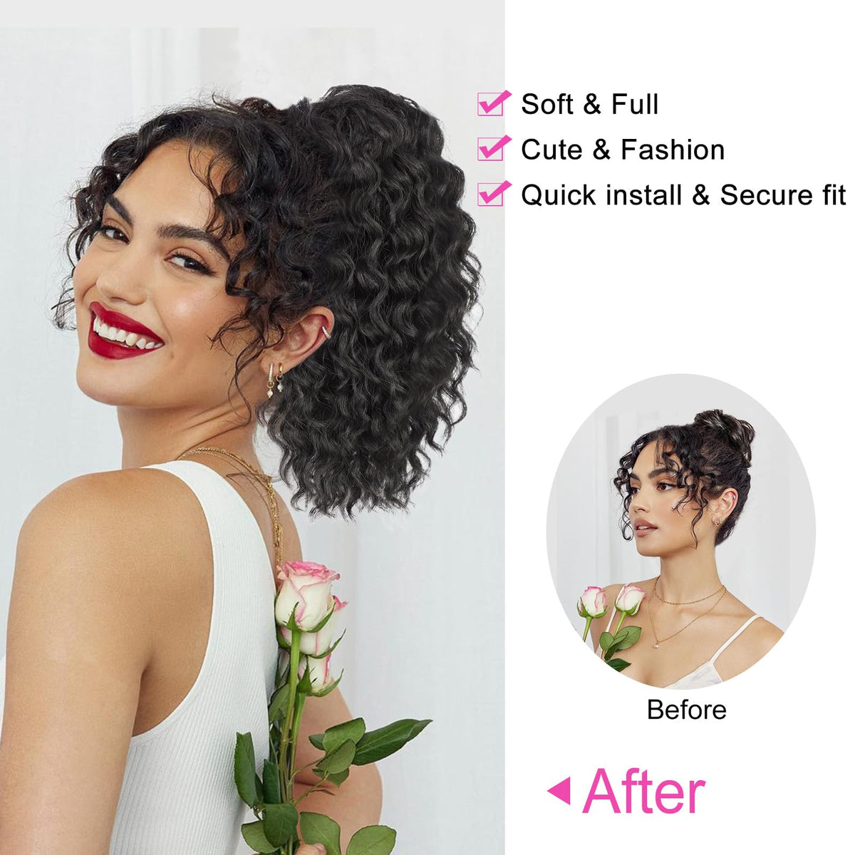 QGZ ponytail clip-in with secure fit for daily wear.