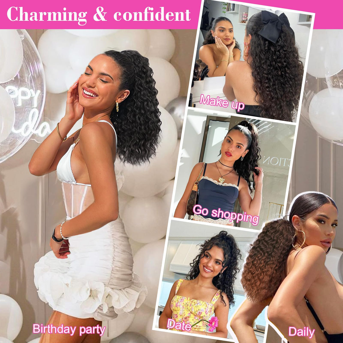 QGZ ponytail extension black women secure-fit with two clips