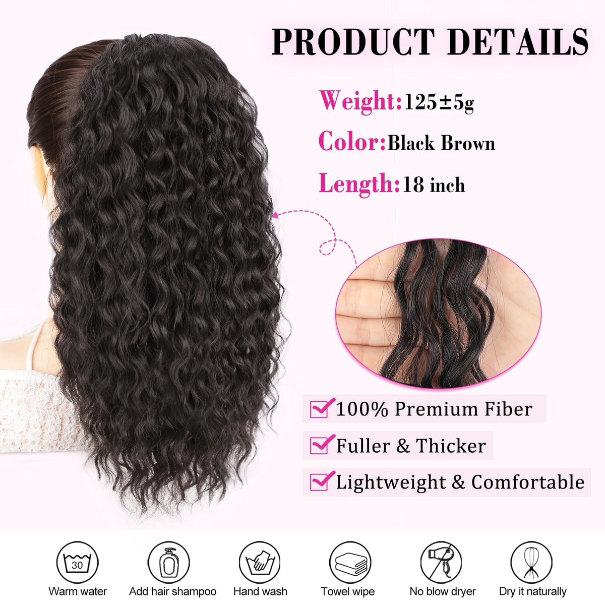 QGZ ponytail extension lightweight 125 g for easy wear