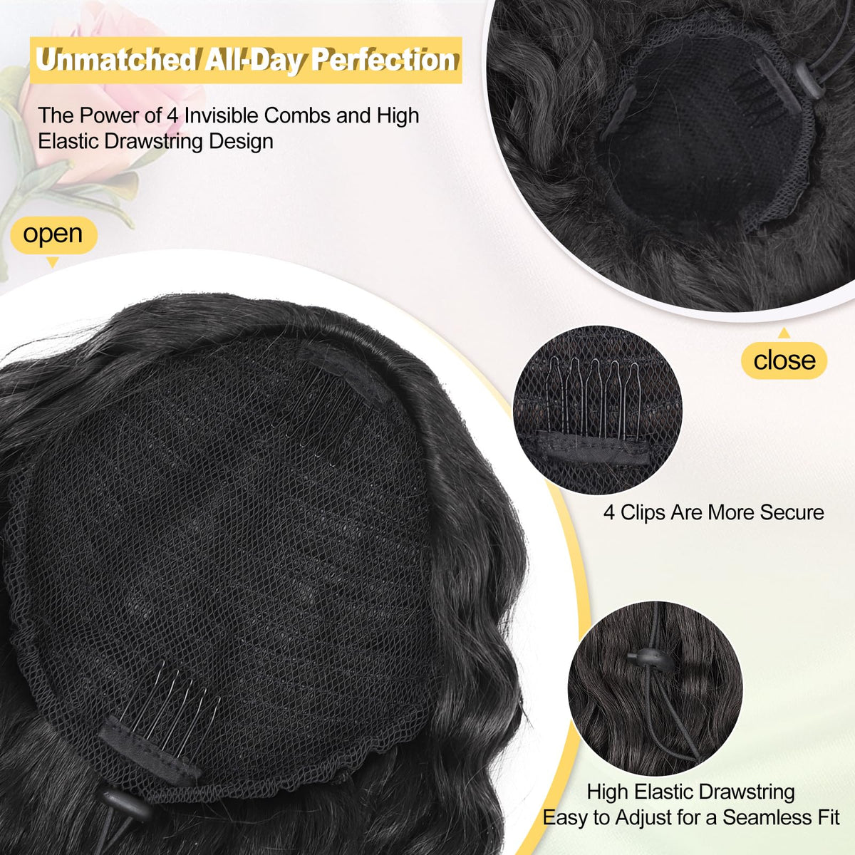 QGZ synthetic wavy curly hair ponytail adds instant volume.