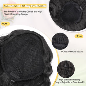 QGZ synthetic wavy curly hair ponytail adds instant volume.