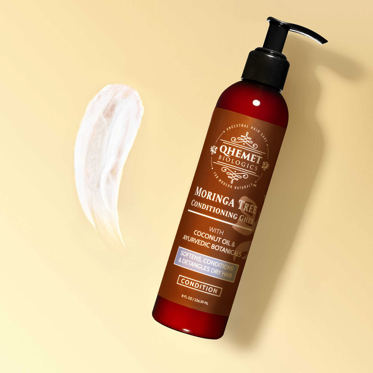 Qhemet Biologics Moringa Tree Conditioning Ghee pre-shampoo use on hair