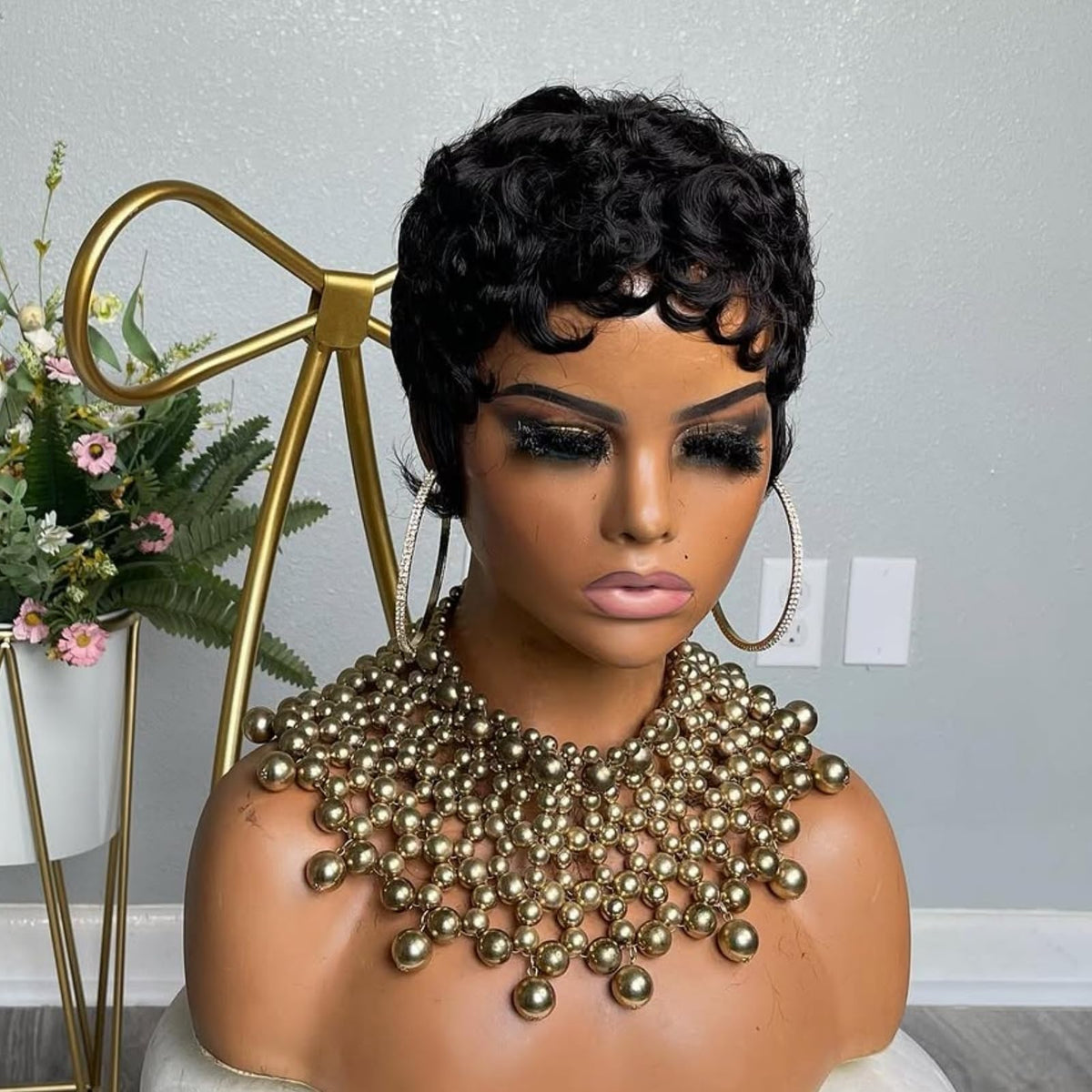 QiaQiaRing pixie cut wig bangs detail enhances face framing.