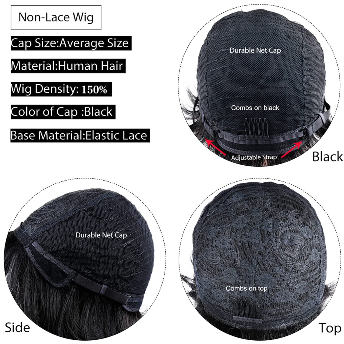 QiaQiaRing pixie cut wig cap with adjustable bands for comfortable fit.
