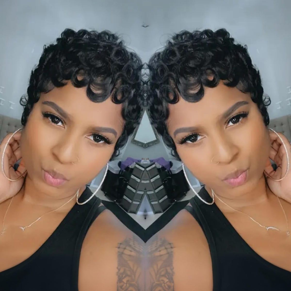QiaQiaRing pixie cut wig natural shine under daylight for authentic look.