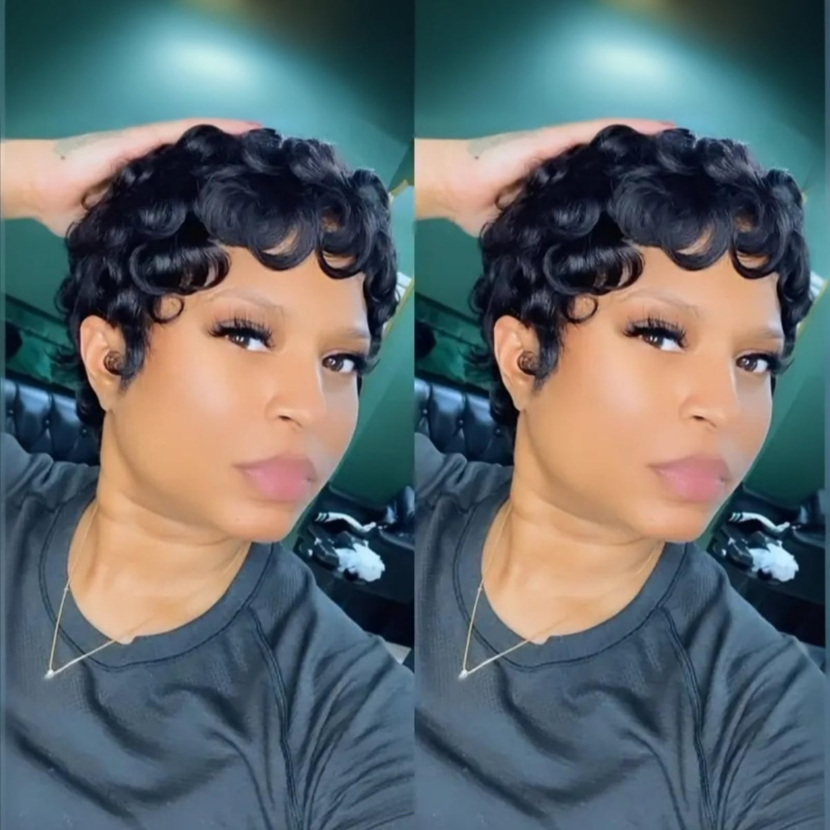 QiaQiaRing pixie cut wig close-up shows natural texture and shine for daily wear.