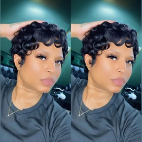 QiaQiaRing pixie cut wig close-up shows natural texture and shine for daily wear.