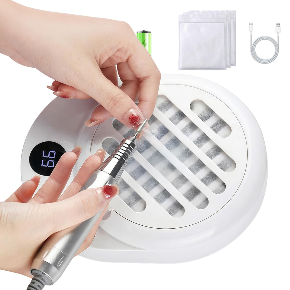 QIDUHUQI Nail Dust Collector cordless front view, compact efficiency for professional filing