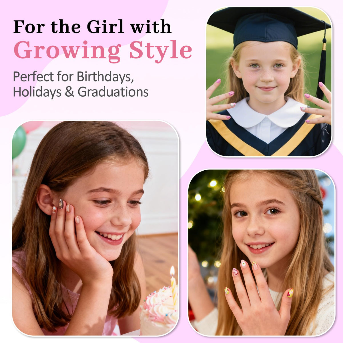 QIEK four-pack of stylish nails for birthdays and holidays.