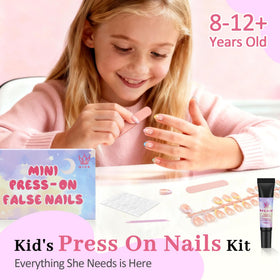 Close-up of Flower-pattern nails on QIEK almond tips for tween style.