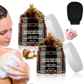 QiFind Morocco Black Soap argan and rose bar for deep cleansing and hydration.