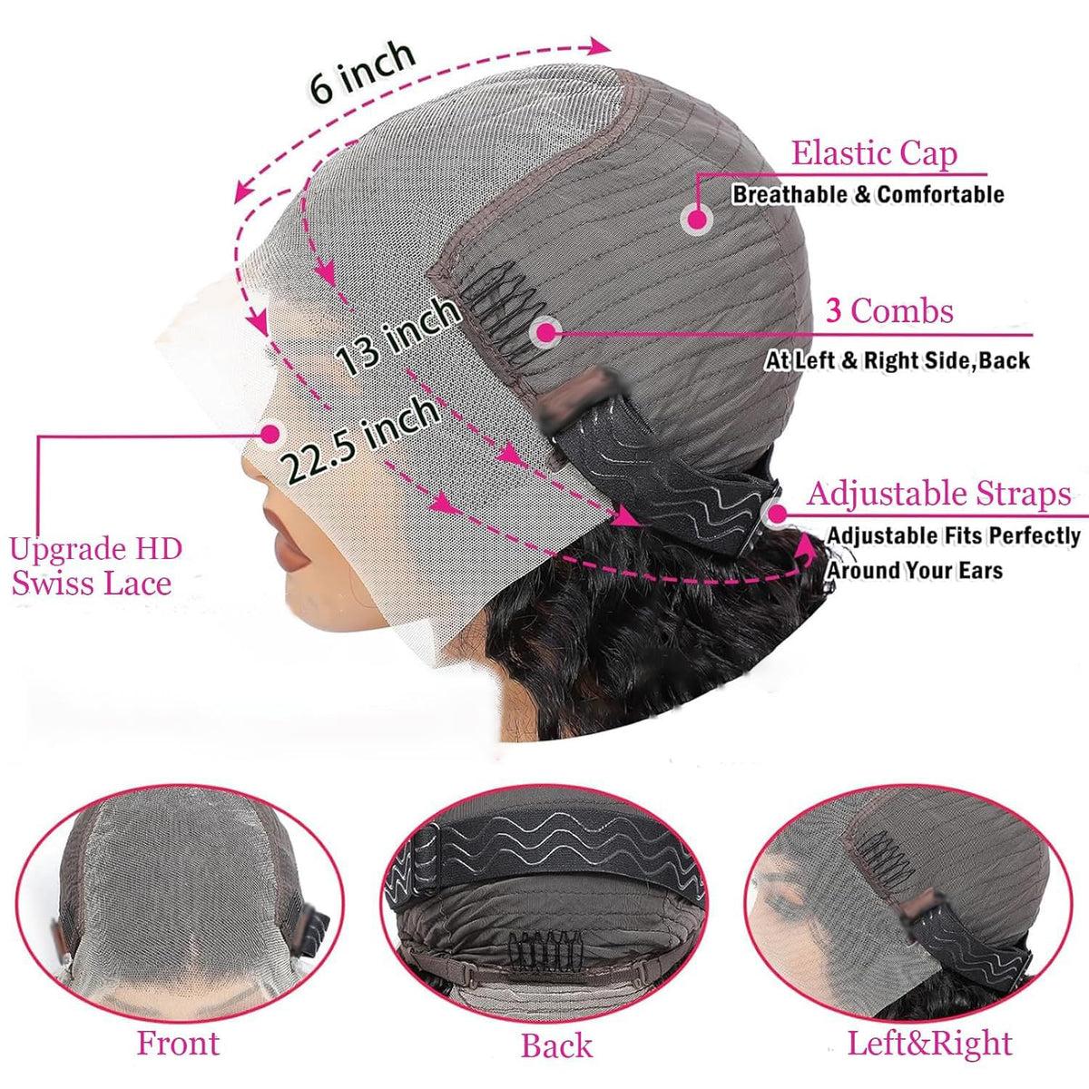 Qiikota breathable glueless cap for secure, all-day comfort.