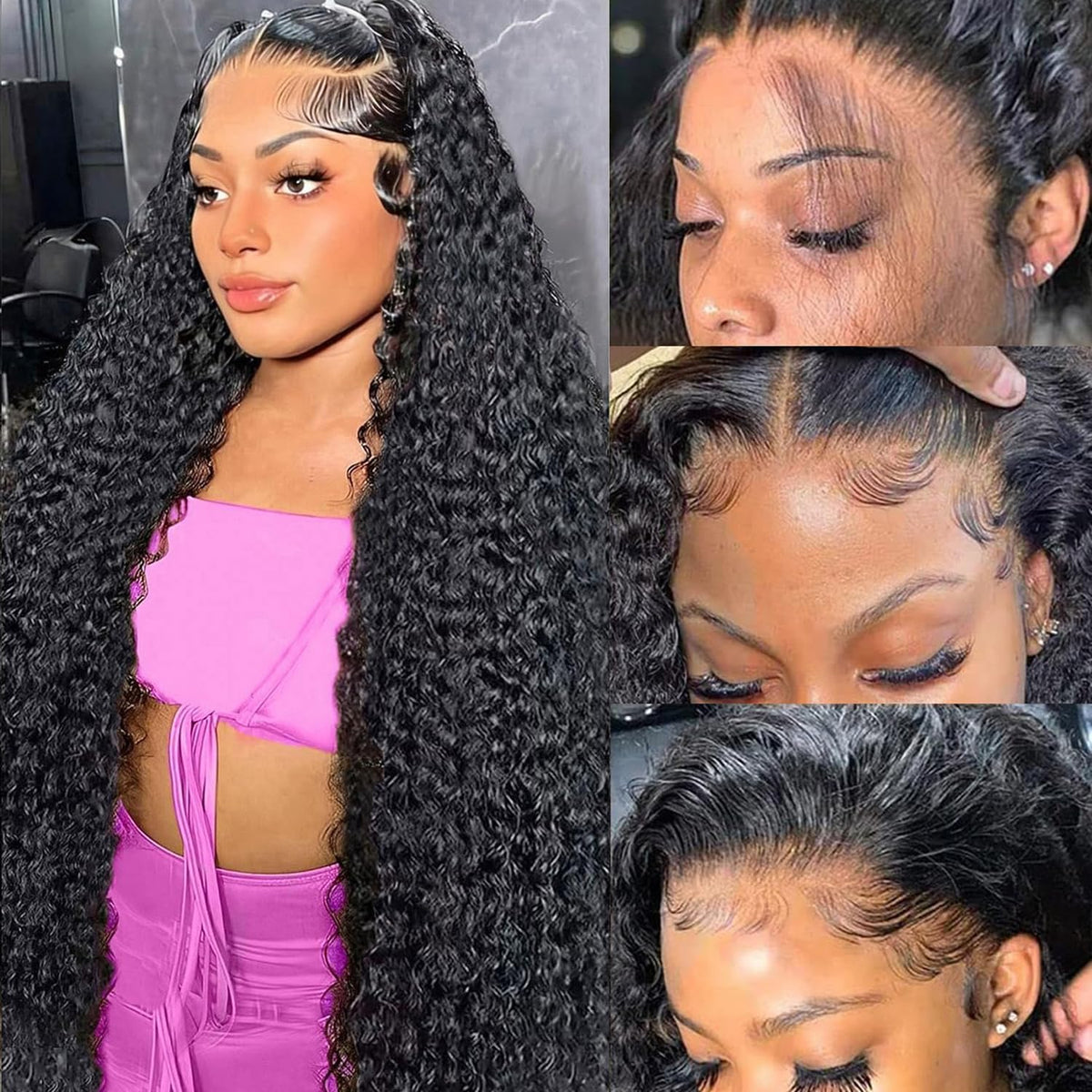 Qiikota deep wave lace front wig with 200 density for full, natural volume.