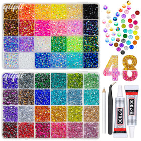 qiipii 48-color jelly AB and crystal rhinestones on display for rainbow crafting ideas
