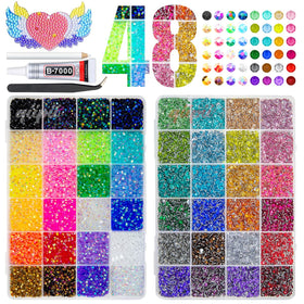 qiipii 48-color rhinestones in a clear jar for easy color picking