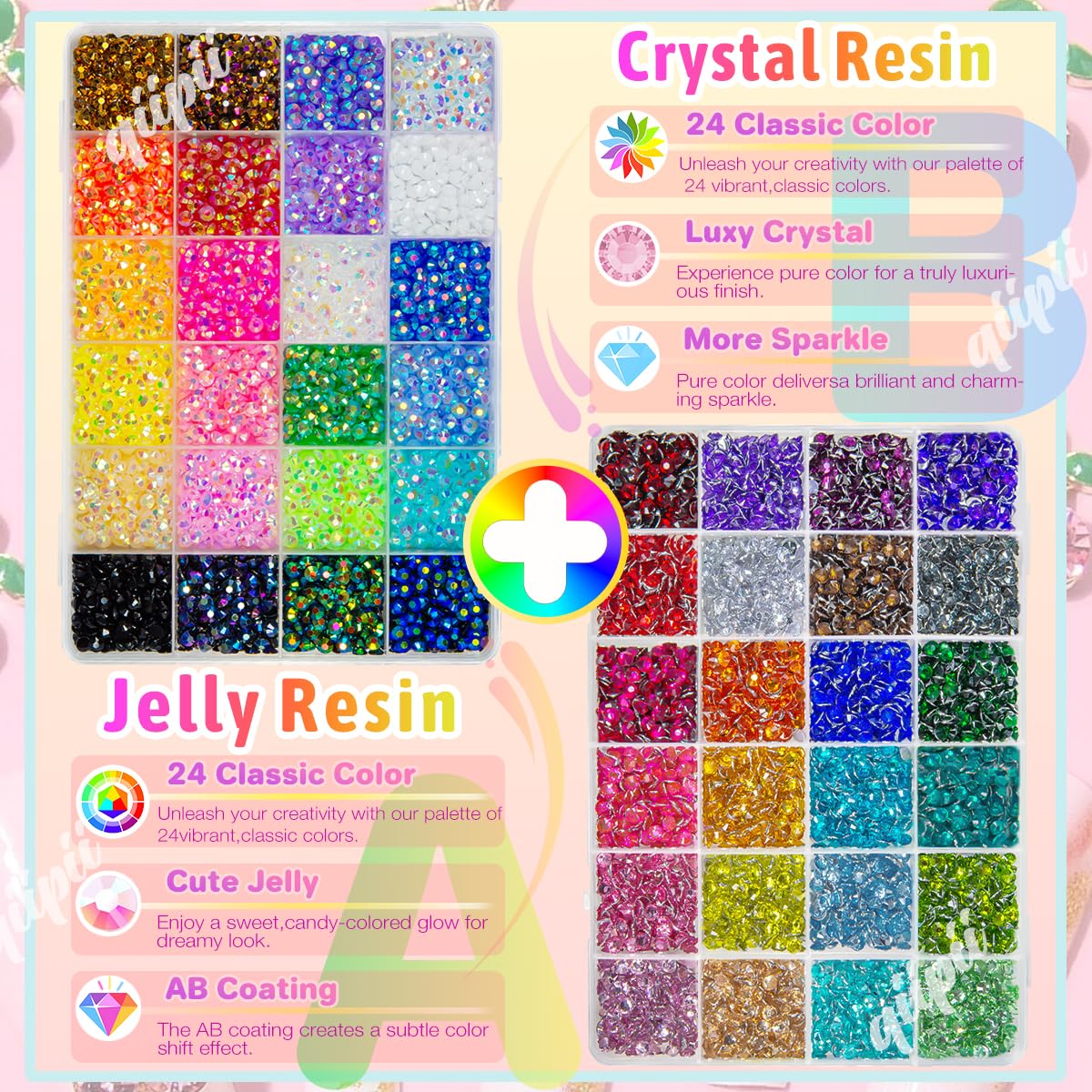 qiipii jelly AB rhinestones grid with 24 colors for precise designs