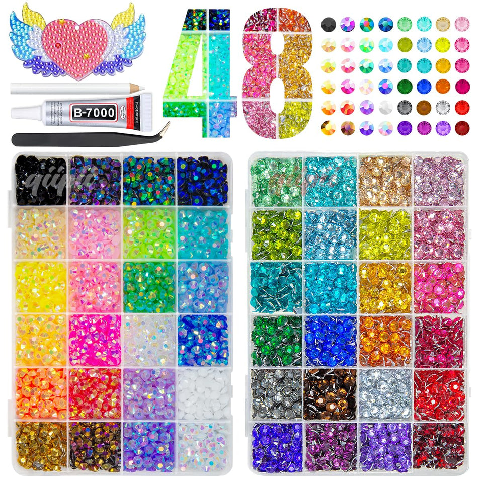 qiipii rainbow collection 48-color box for crafts offers vibrant jelly and crystal rhinestones.