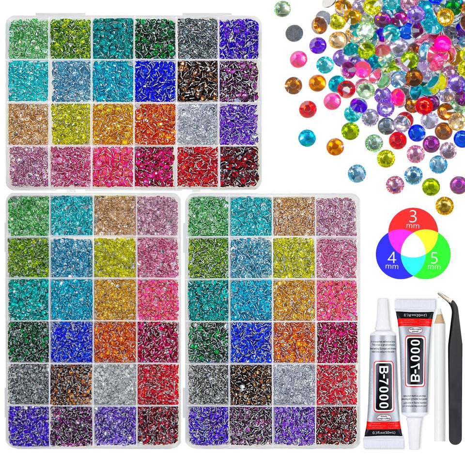 Qiipii Rainbow Series 3 Boxes 24-Color 3mm rhinestones for vibrant DIY crafts.