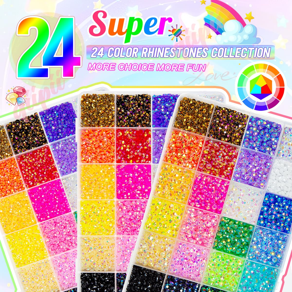 Qiipii Rainbow Series 4mm rhinestones organized by color for precise accents.