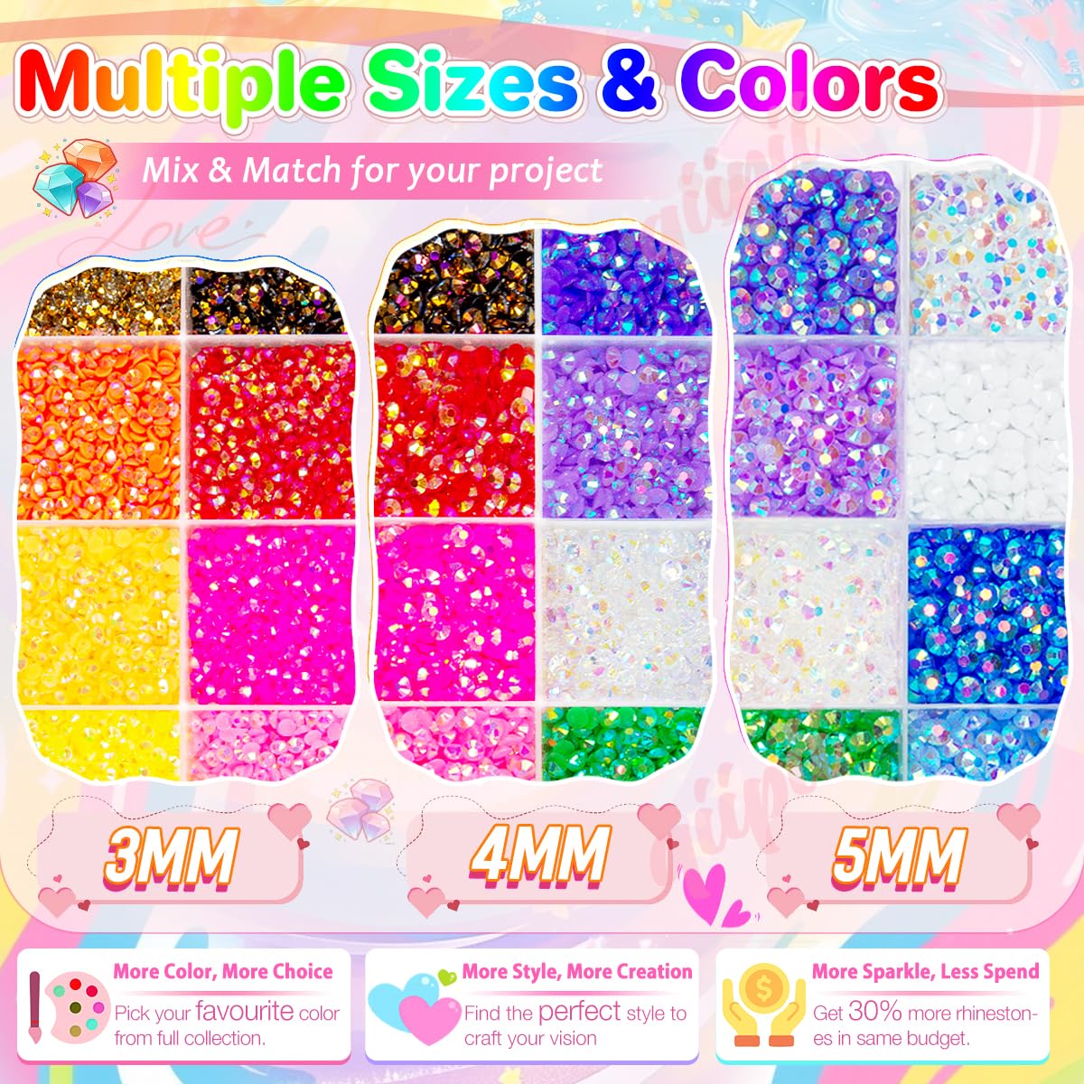 Qiipii Rainbow Series 5mm rhinestones ready to brighten crafts and DIY projects.