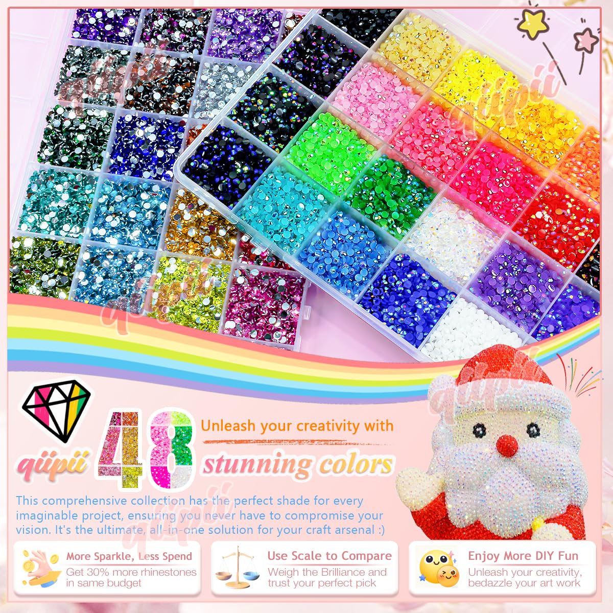 qiipii ss10 crystal rhinestones grid displays organized color options for precise designs