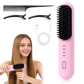 Qiloos cordless straightening brush outer view for convenient styling on the go.