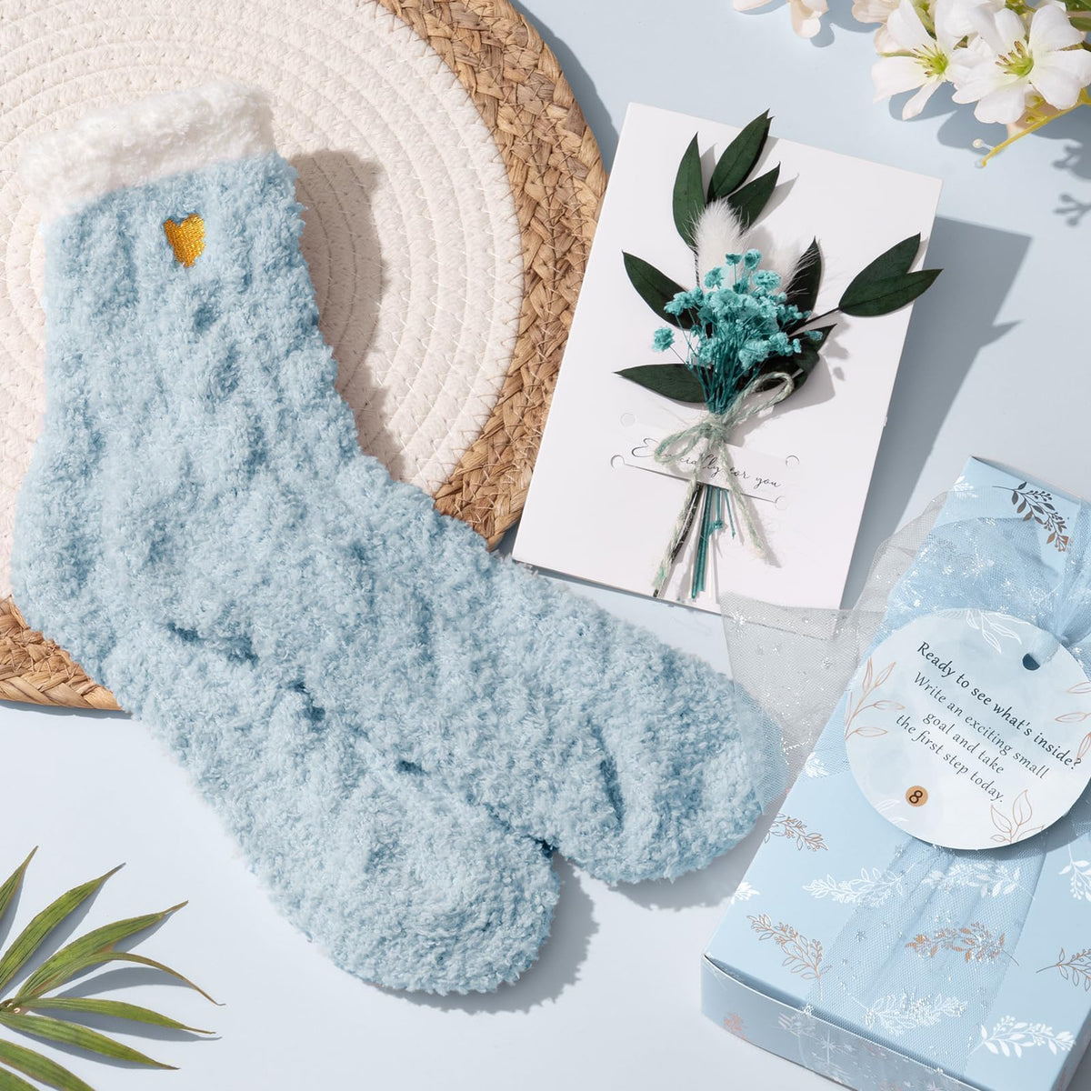 Qinline fuzzy socks provide cozy comfort during self-care moments.
