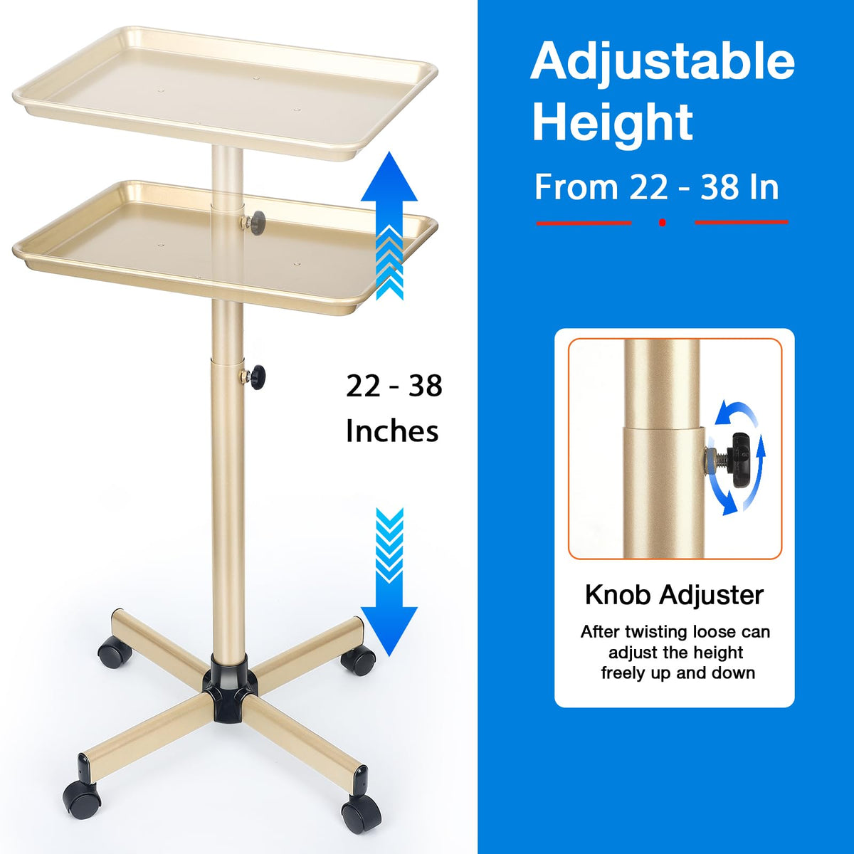Qinrunkoi adjustable-height tray adapts from 22 to 39 inches for varied tasks.