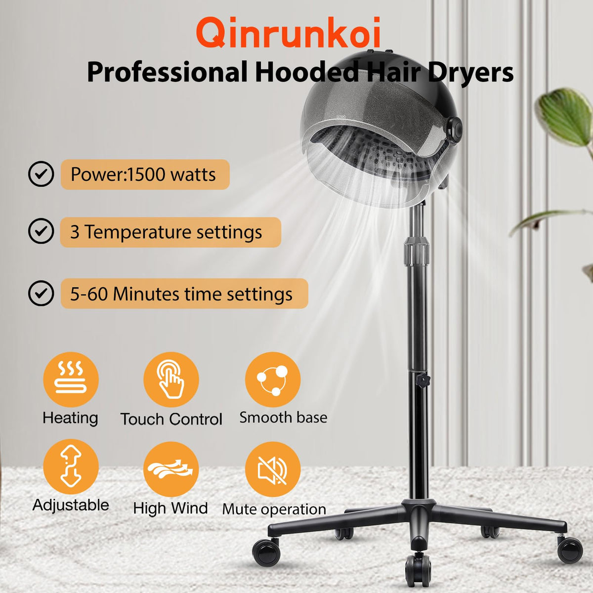 Qinrunkoi hooded dryer digital panel offers precise timer and temperature control