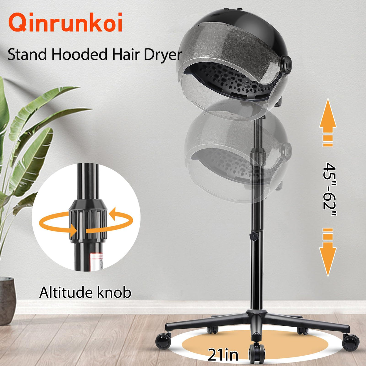 Qinrunkoi hooded dryer height adjustable for versatile seating or standing use