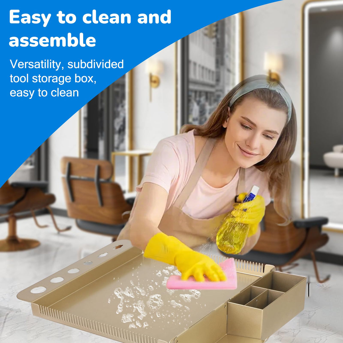 Qinrunkoi multi-function tray keeps combs, dryers, wigs within reach.