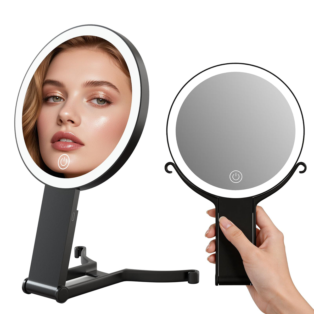 Qinxinmir makeup mirror with lights offers 1x and 40x views for precise makeup.