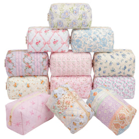 Qinyoung floral-quilted-makeup-bag-set-1 keeps cosmetics organized during travel.