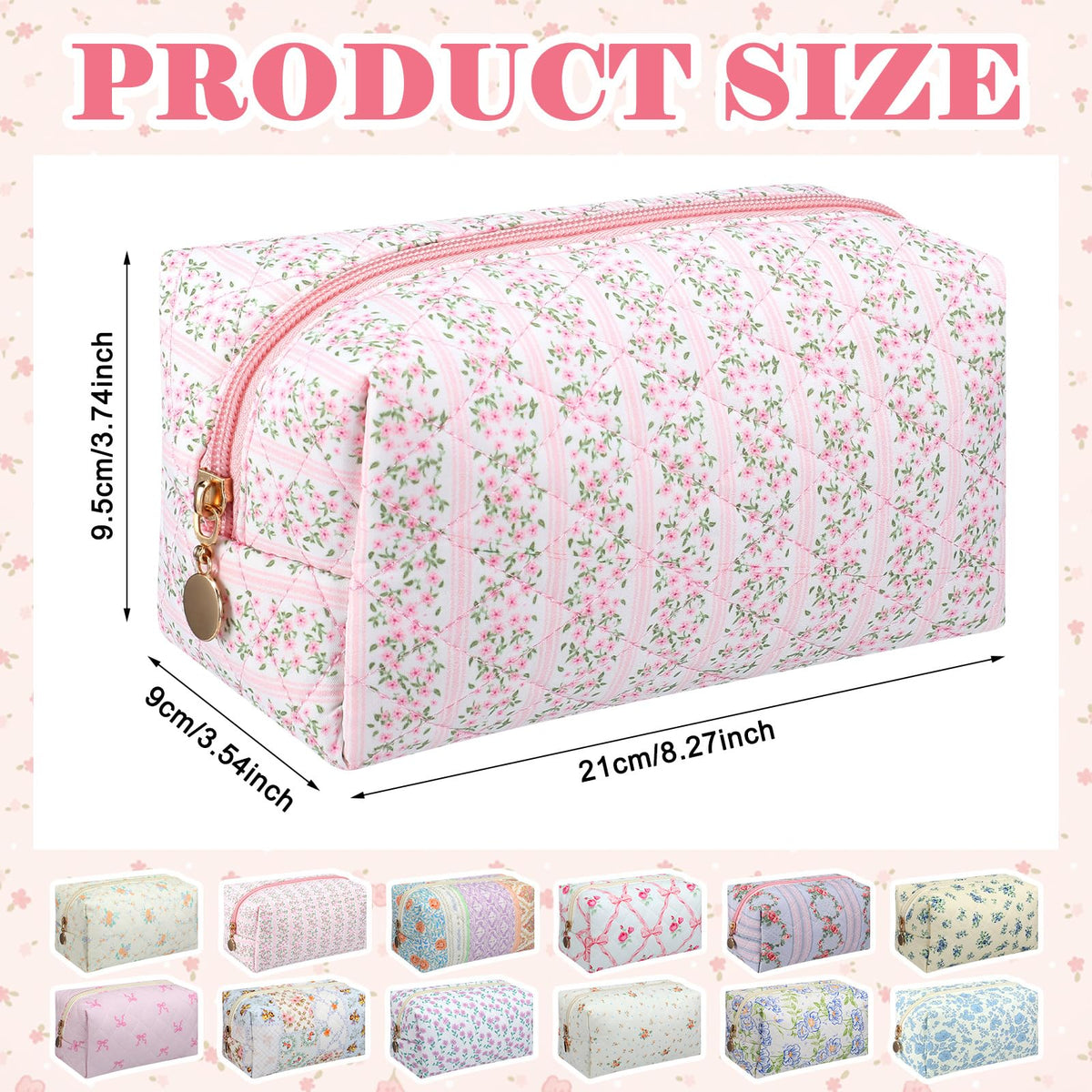 Qinyoung floral-quilted-makeup-bag-set-2 fits in purses for daily errands.