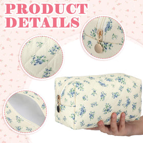 Qinyoung floral-quilted-makeup-bag-set-3 sturdy cotton construction for durable use.